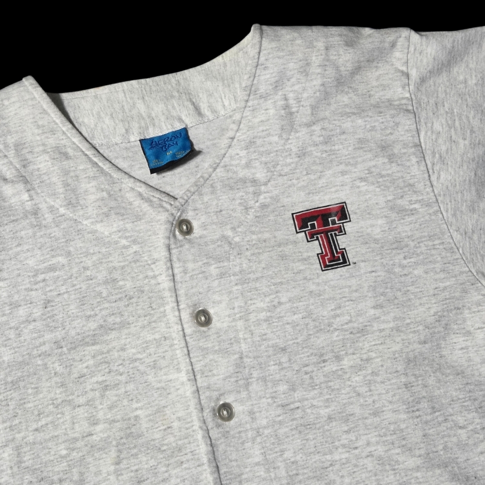 Vtg Texas Tech Baseball Jersey Logo Button-Up Gray USA Medium Heron Bay Shirt - Picture 1 of 8